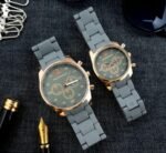 2 Pcs Unisex Stainless Steel Chronograph Couple Watches - Round Multicolor Design - Image 3